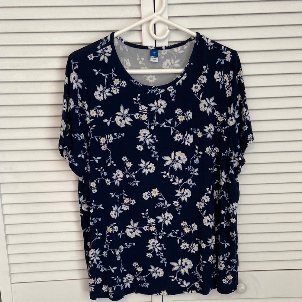 Womens Old Navy "Luxe" Short Sleeve Tee XL Navy Floral